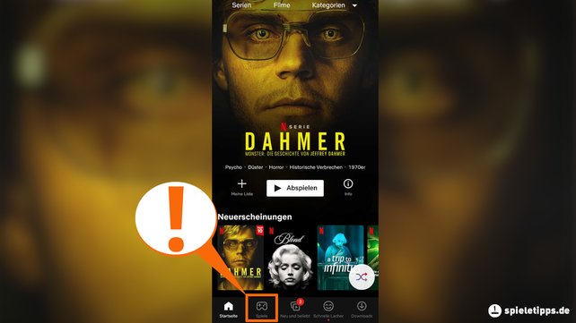 Hier findet ihr Spiele in eurer mobilen Netflix-App (Bildquelle: Screenshot spieletipps.de)