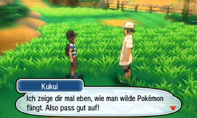 Prof. Kukui zeigt euch bei Spielbeginn, wie ihr Pokémon fangen könnt.