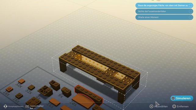 Platziert die Längsteile und setzt darunter kleine Steine als Verbindung, damit der Tisch gleichmäßig hoch ist. (Quelle: Screenshot spieletipps.de)