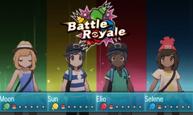 Battle Royale in Pokémon Sonne und Mond: Vier Trainer, jeder gegen jeden.