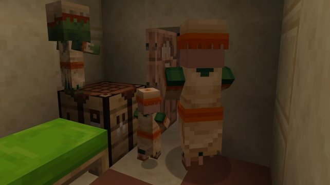 Zombie-Dorfbewohner lassen sich in Minecraft leicht an ihrer grünen Hautfarbe erkennen. (Quelle: Screenshot spieletipps)