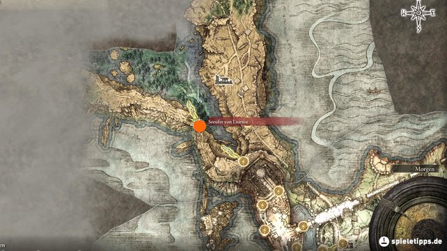 Auf der Karte seht ihr den Fundort von Handbuch 11 des nomadischen Kriegers. (Quelle: Screenshot spieletipps)