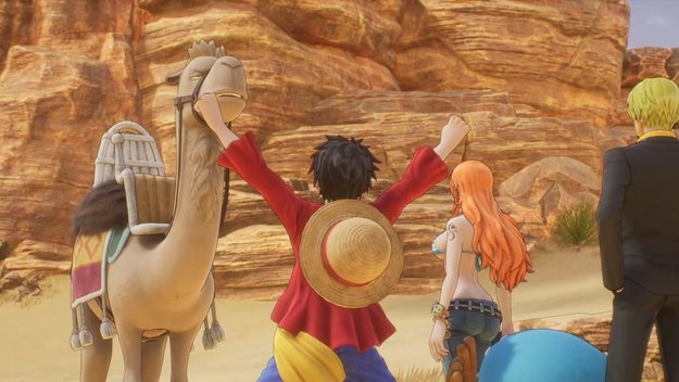 In der Nebengeschichte Die Wahrheit über Wimper sucht ihr das bekannte Kamel in One Piece Odyssey. (Bildquelle: Screenshot spieletipps)