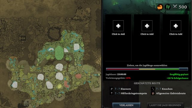 Jagdgründe werden dir auf der Karte angezeigt, wenn du mit dem Burgthron interagierst.  (Quelle: Screenshot Spieltipps)