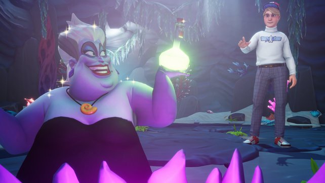 Werdet ihr auf Ursula reinfallen? In Disney Dreamlight Valley erwarten euch viele bekannte Figuren. (Bildquellen: Disney, IGN)