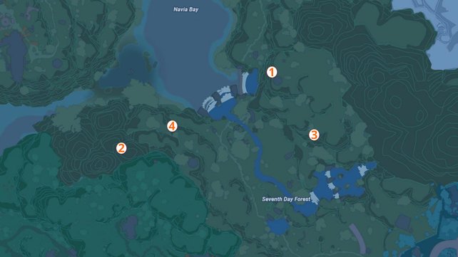 Karte mit allen Aussichtspunkten auf der Navia-Insel (Quelle: Screenshot spieletipps/tof.gg).