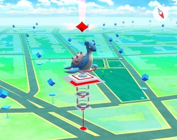 Jetzt dürft ihr zum Spielen wieder vor die Tür. Hier wartet ein Lapras-Pokémon darauf, dass ihr dagegen kämpft.