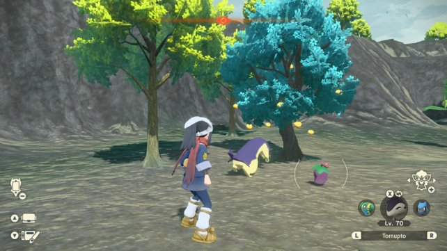 Werft ein Pokémon gegen einen raschelnden Baum, um mit Glück Kikugi oder Kinoso zu finden.