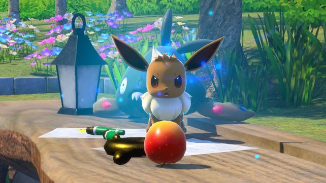 Evoli im Basiscamp von New Pokémon Snap.