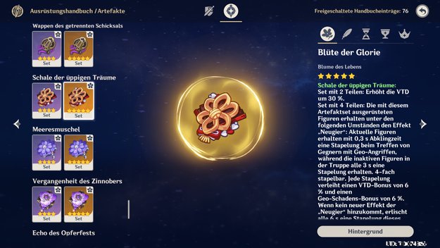 Dieses Artefakt-Set erhöht Albedos Verteidigung. (Screenshot Spieletipps)