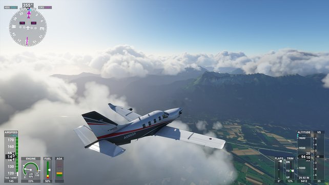 Verschiedene Wolkenebenen, Auf- und Abwinde und realistisches Wetter rütteln euren Flieger durch.