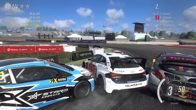 Nur beim Rallycross tretet ihr direkt gegen andere Fahrer an, die sich obendrein als rücksichtslose Rowdys erweisen!