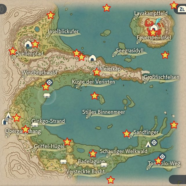 Die Karte zeigt euch die Fundorte aller Geisterlichter im Kobalt-Küstenland.