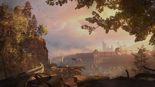Die Spielwelt von Dying Light 2 lädt im Sonnenuntergang zum Träumen ein - wären da nicht die gefräßigen Zombies.