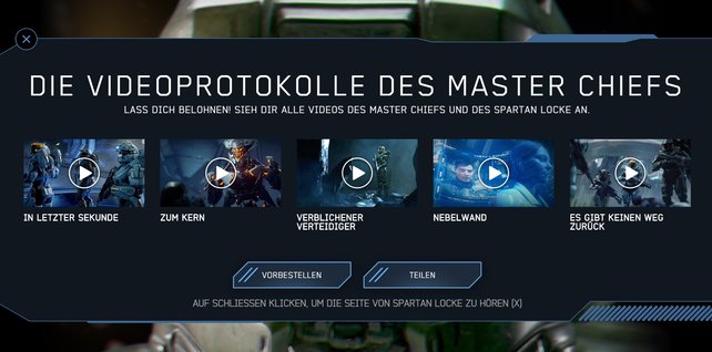 Die fünf Videoprotokolle des Master Chiefs.