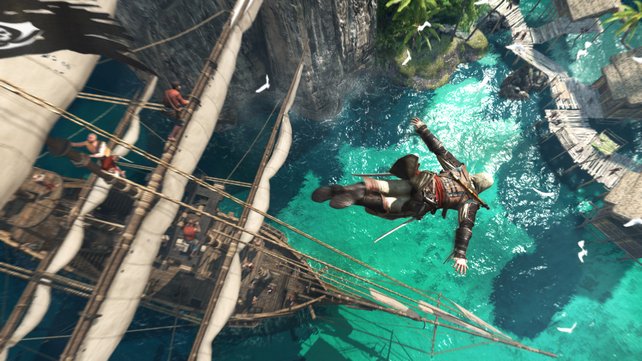 Wer denkt bei diesem Bild aus Assassin's Creed - Black Flag nicht sofort an Football? Vorbesteller bekamen einen schwarzen Football mit Spiellogo dazu.