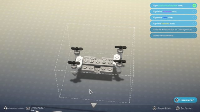 Nur wenn die Basis links und rechts gleich gebaut ist, kann die Drohne im Gleichgewicht sein. (Quelle: Screenshot spieletipps.de)