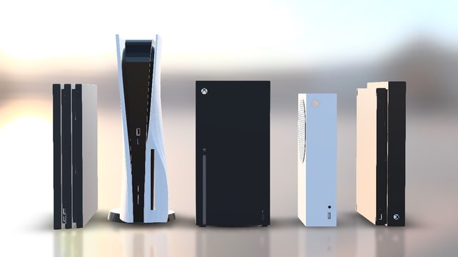 Die Größe der Xbox Series X und Series S im Vergleich zur PS4 Pro, PS5 und der Xbox One (Bildquelle: Windows Central).