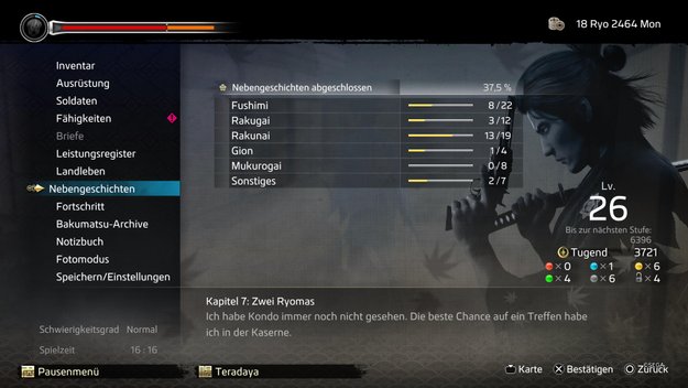 Im Menü könnt ihr stets die Übersicht über alle gefunden Nebenmissionen betrachten. (Quelle: Screenshot spieletipps.de)