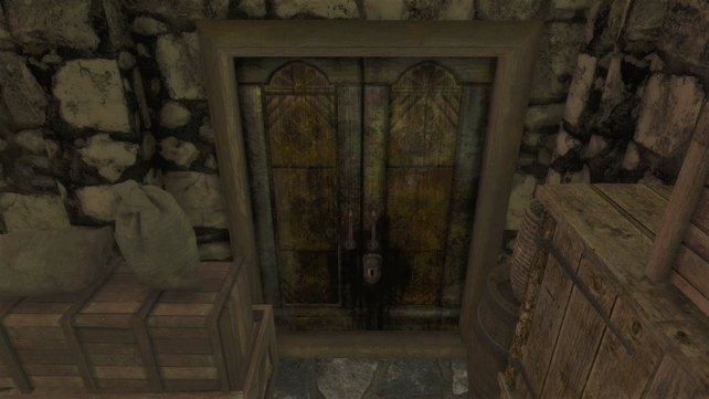 Sie mag aussehen wie eine gewöhnliche Holztür, aber in Wahrheit lauert hinter ihr die Macht einer Gottheit. (Quelle: Screenshot spieletipps.de)