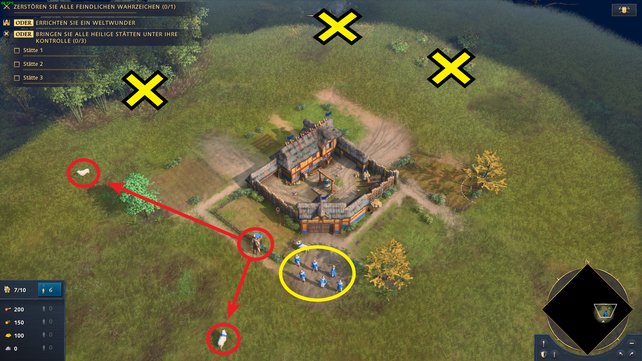 Age of Empires 4 | Let the villagers gather resources and let the scout scout the area Have your villagers gather resources and build buildings while you send the scout out to look for sheep.