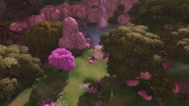 Wie in einer Feenwelt, erstrahlt die Waldlichtung in vielen lieblich rosa Farben und lädt zum Entspannen ein.