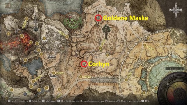Nördlich des Altus-Plateaus (Corhyns Standort) findet ihr die goldene Maske. (Quelle: Screenshot spieletipps)