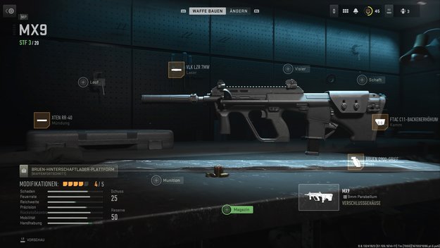 So sieht das Stealth-Setup von der MX9 Maschinenpistole aus. (Bildquelle: Screenshot spieletipps)