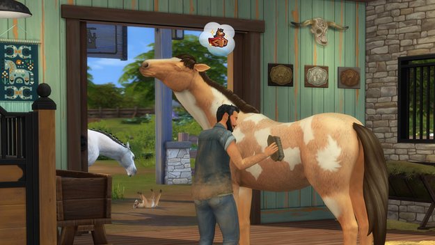 Von wegen niedliche Pferde – einige Sims-Fans erleben skurrile Glitches mit der neuen Erweiterung. (Bild: Electronic Arts)