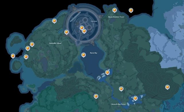 Die Karte zeigt euch die Fundorte aller Goldkerne in Navia. (Bildquelle: appsample.com)