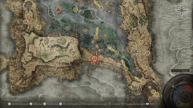 Die Karte zeigt euch den Fundort der Kristallhöhle am See, in der ihr den Speertalisman findet. (Quelle: Screenshot spieletipps)