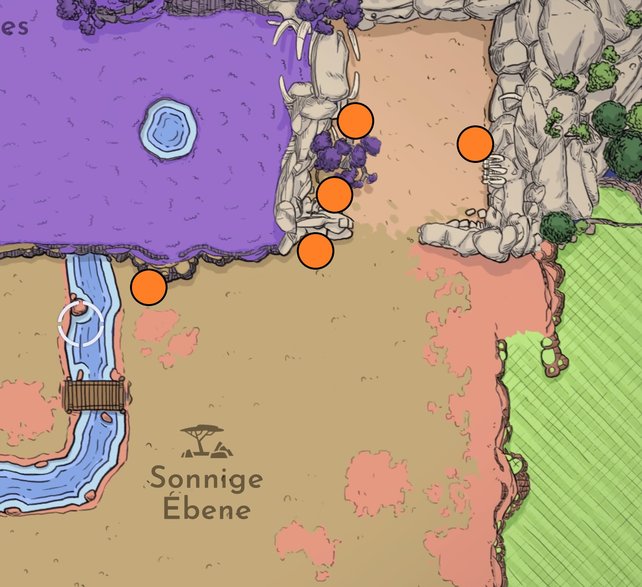 Fundorte der Löwenkrallen auf der sonnigen Ebene (Quelle: Screenshot spieletipps).