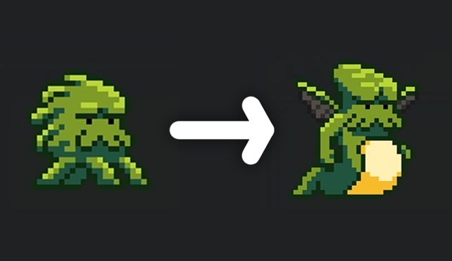 Grummi (links) könnt ihr mithilfe von Sternenstaub zu G'rulu (rechts) weiterentwickeln. (Bild: Monster Sanctuary | Moi Rai Games & Team17)