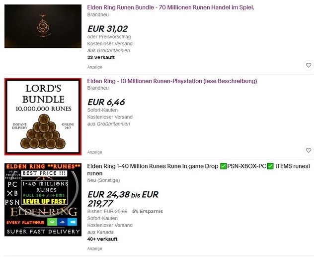 Auf Ebay werden Runen für riesige Summen verkauft. Bildquelle: Ebay