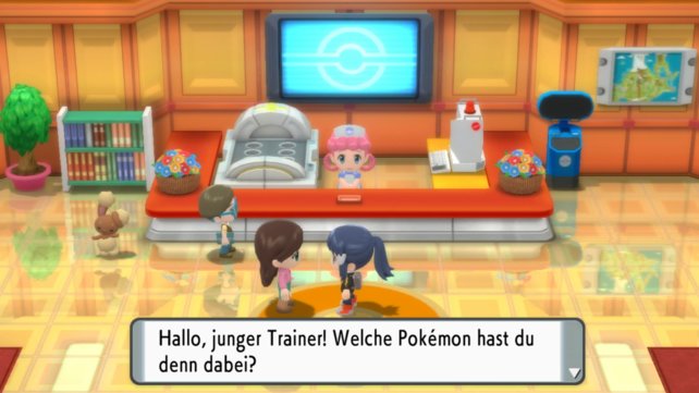 Von dieser Frau im Pokémon-Center von Ewigenau erhaltet ihr die Freundschafts-App.