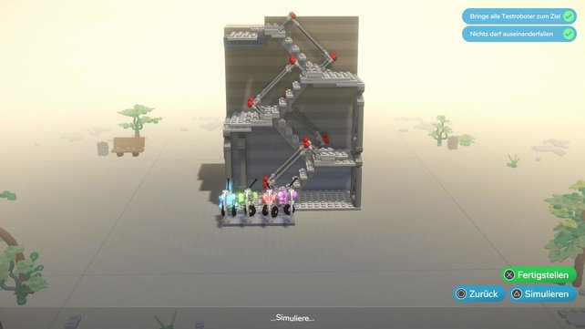 Wenn ihr alles richtig gemacht habt, stehen alle vier Roboter heil am Boden. (Quelle: Screenshot spieletipps.de)