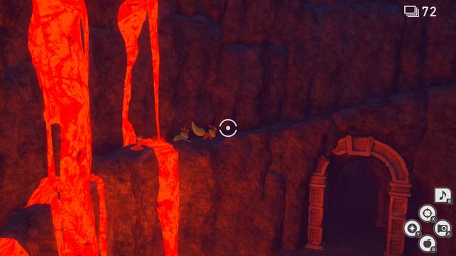 Zwei Flamaras im Vulkan von New Pokémon Snap.