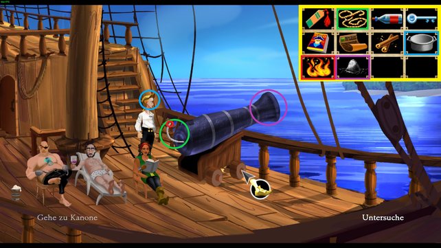 Nutzt die Gegenstände, um Guybrush mit der Kanone nach Monkey Island rüber zu schießen. Quelle: Screenshot spieletipps.de