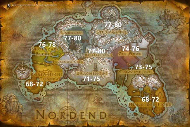 Alle Zonen und ihre Levelstufen von Nordend im Überblick. (Quelle: Blizzard Entertainment)