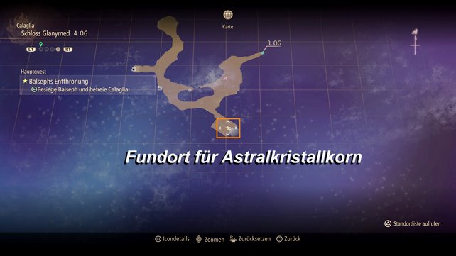 Im 4. OG des Schlosses Glanymed findet ihr die blaue Truhe mit dem Astralkristallkorn.
