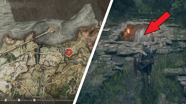 Die Karte zeigt euch, wo ihr im Totenwasser-Dorf den Steinschwertschlüssel verwenden müsst, um die Truhe mit dem Grünen Schildkrötentalisman zu finden. (Quelle: Screenshot spieletipps)