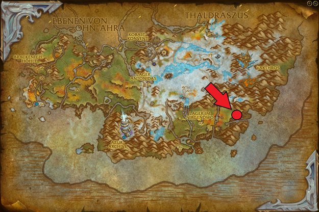 Am markierten Ort auf der Karte startet die Weltquest "Das Land beruhigen". (Bildquelle: Blizzard Entertainment)