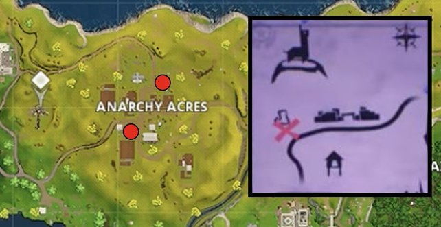 Schatzkarte Von Anarchy Acres Fortnite Battle Royale Spieletipps - das bild zeigt euch zwei fundorte der karte sowie die schatzkarte selbst
