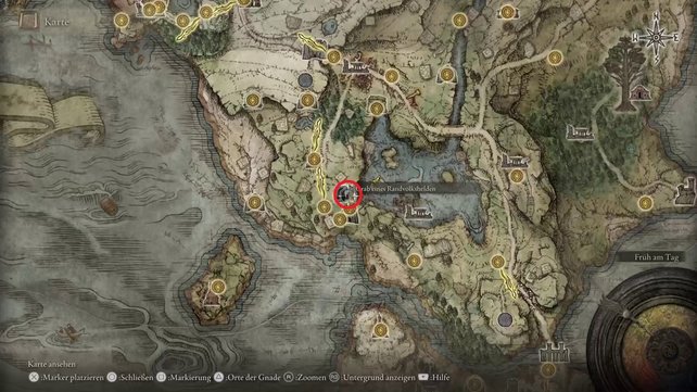 Die Karte zeigt euch, wo ihr das Grab eines Randvolkshelden in Elden Ring findet.