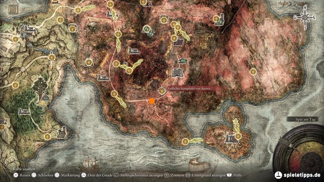 Auf der Karte seht ihr den Fundort von Handbuch 15 des nomadischen Kriegers. (Quelle: Screenshot spieletipps)