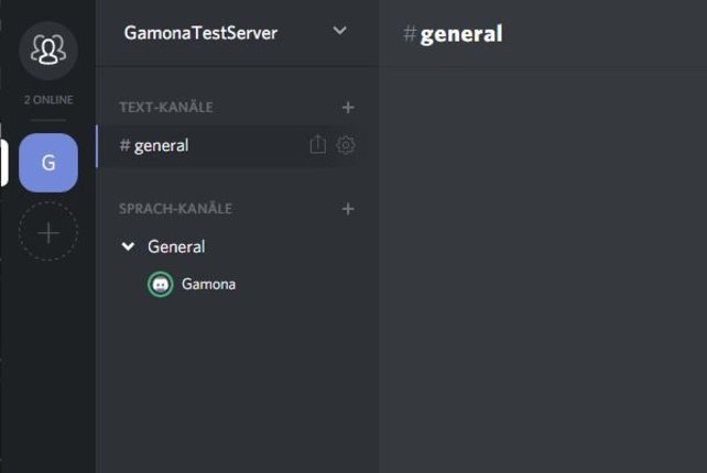 Der GamonaTestServer ist erstellt, jetzt könnt ihr Channel darin einrichten.