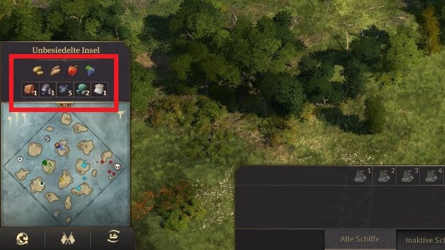 Achtet vor dem Bau des Kontors darauf, ob die Insel bisher nicht verfügbare Ressourcen anbietet. (Quelle: Screenshot spieletipps)