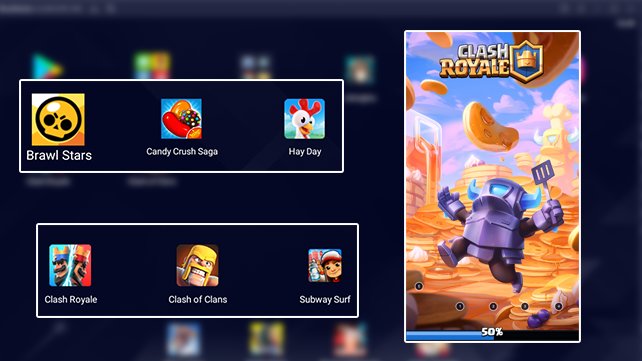 In Bluestacks könnt ihr Clash Royale und viele weitere eurer Lieblingsspiele über den Playstore oder über eine APK-Datei installieren. (Quelle: Screenshot und Bearbeitung spieletipps.de)