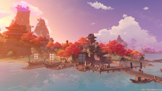 Dieser Anblick erwartet euch, wenn ihr Inazuma in Genshin Impact erreicht.