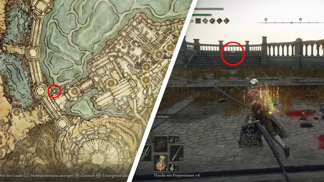 Die Karte zeigt euch, wo ihr den Gesegneten Tautalisman auf der Götterbrücke findet. (Quelle: Screenshot spieletipps)